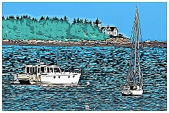 Indian Island Light in Rockport Harbor in Maine - Digital Painti